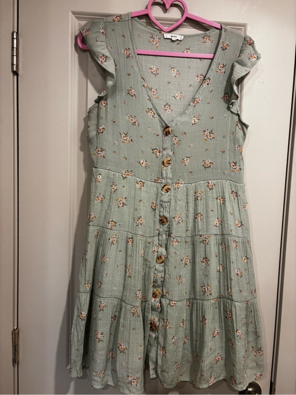 Mine brand Sage Green Floral Button-Front Tiered Dress